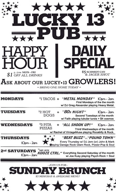 Lucky 13 Pub September Specials